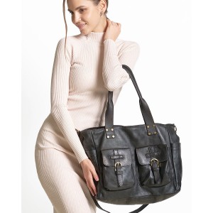 11B. Praktische Handtasche Schultertasche für Damen im Schwarz & Braun aus echtem italienischen Leder